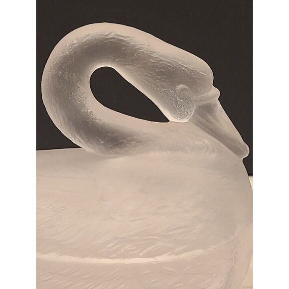 French Portieux Vallerysthal Frosted Glass Swan Trinket/Candy Dish 4¾"x 6" x 4" - Picture 7 of 16